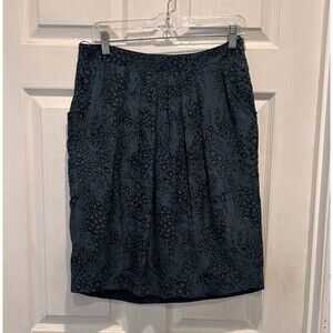 Anthropologie Pyrus‎ London Blue Silk Pleated Skirt Animal Print Pockets Large